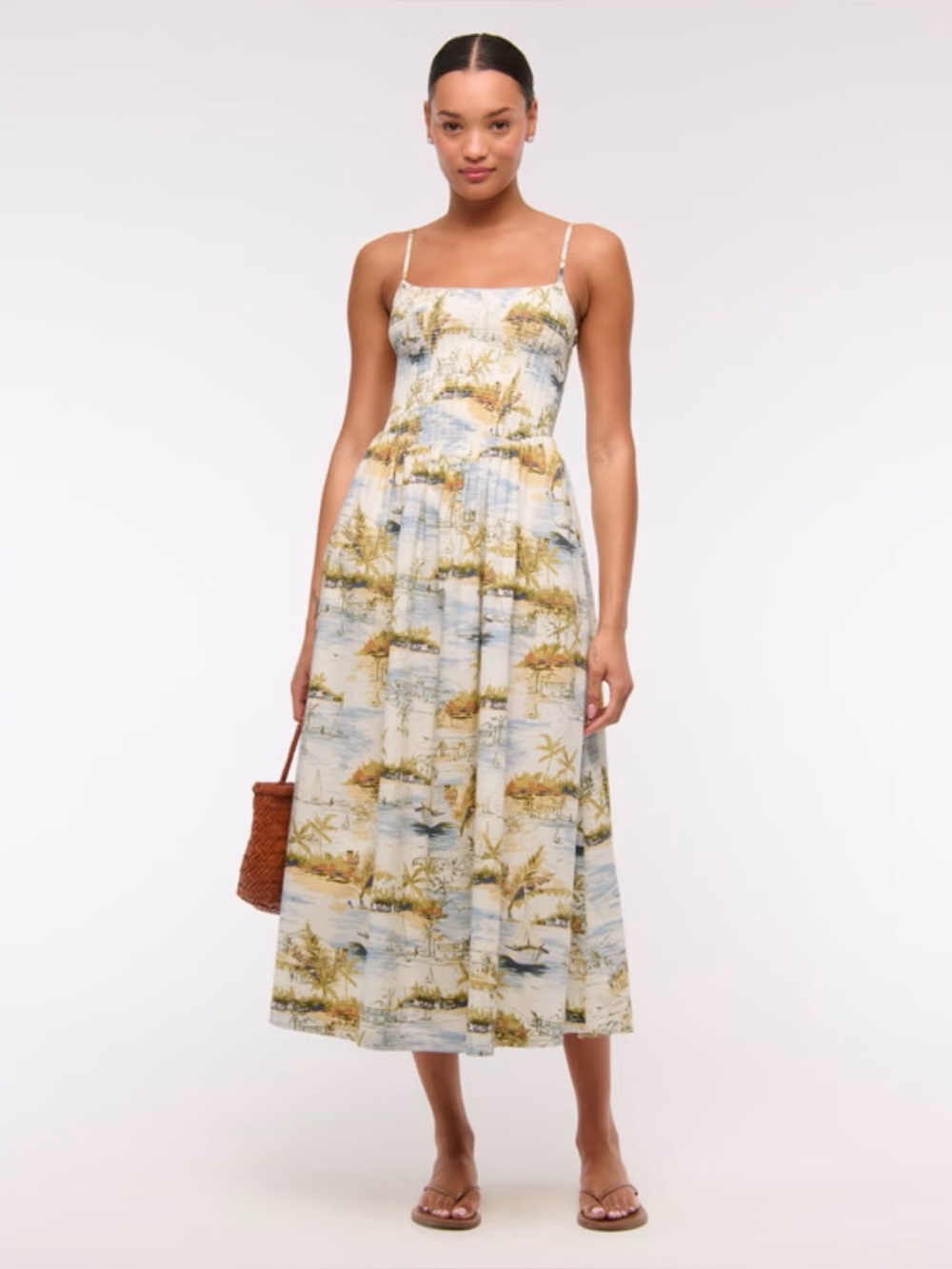 Abercrombie & Fitch Sydney Smocked Dipped-Waist Midi Dress Medium